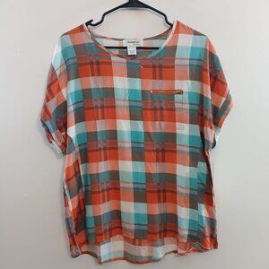 Raindrops By Papillon Women's Plaid Top Size Medium